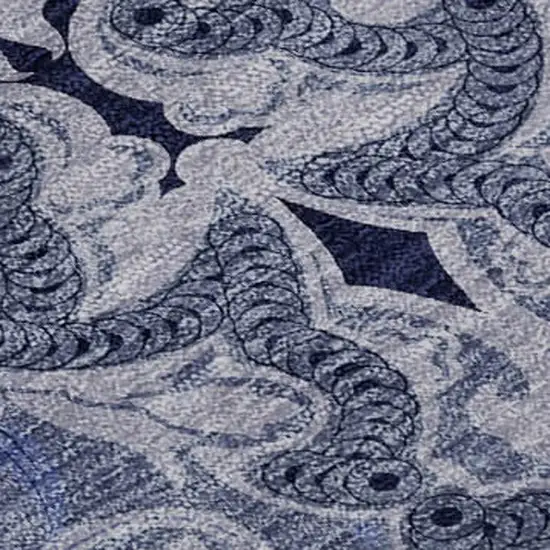 Blue Gray And Ivory Medallion Washable Area Rug With UV Protection Photo 3