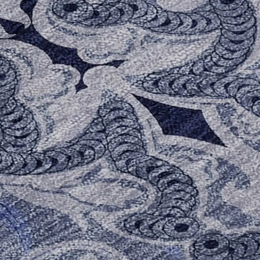 Blue Gray And Ivory Medallion Washable Area Rug With UV Protection Photo 3