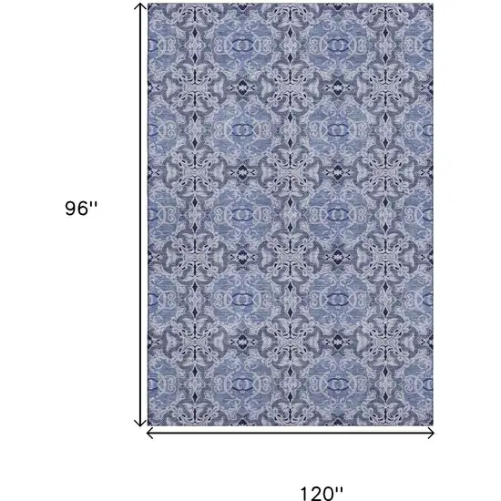 Blue Gray And Ivory Medallion Washable Area Rug With UV Protection Photo 3