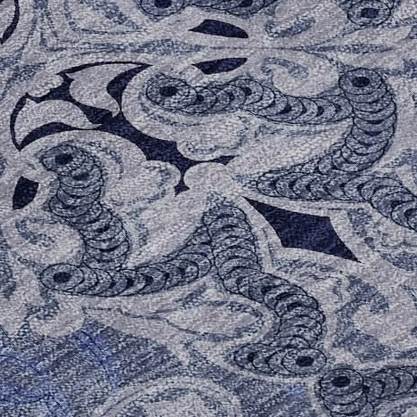 Blue Gray And Ivory Medallion Washable Area Rug With UV Protection Photo 4