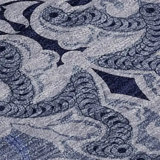 Blue Gray And Ivory Medallion Washable Area Rug With UV Protection Photo 3