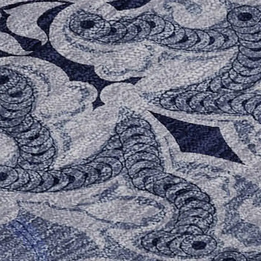 Blue Gray And Ivory Medallion Washable Area Rug With UV Protection Photo 3