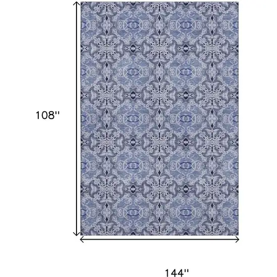 Blue Gray And Ivory Medallion Washable Area Rug With UV Protection Photo 3
