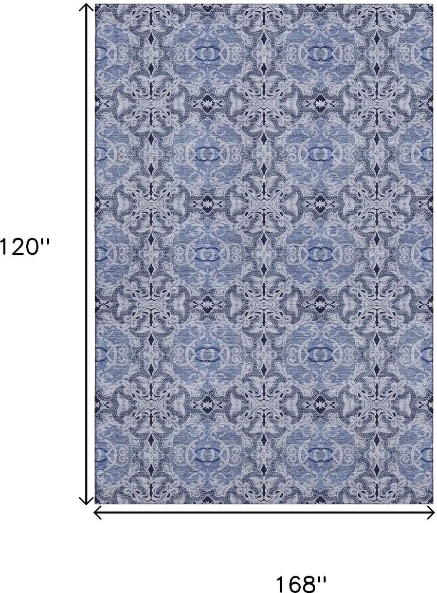 Blue Gray And Ivory Medallion Washable Area Rug With UV Protection Photo 3