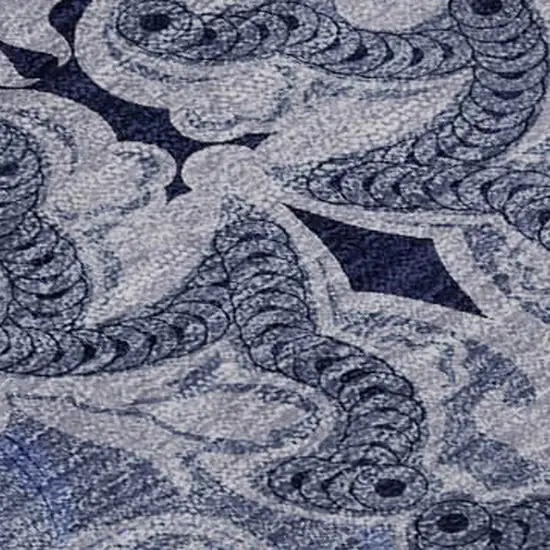 Blue Gray And Ivory Medallion Washable Area Rug With UV Protection Photo 3