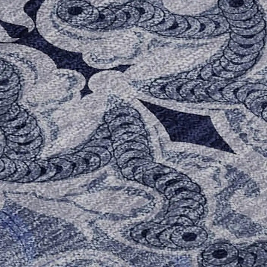 Blue Gray And Ivory Medallion Washable Area Rug With UV Protection Photo 3