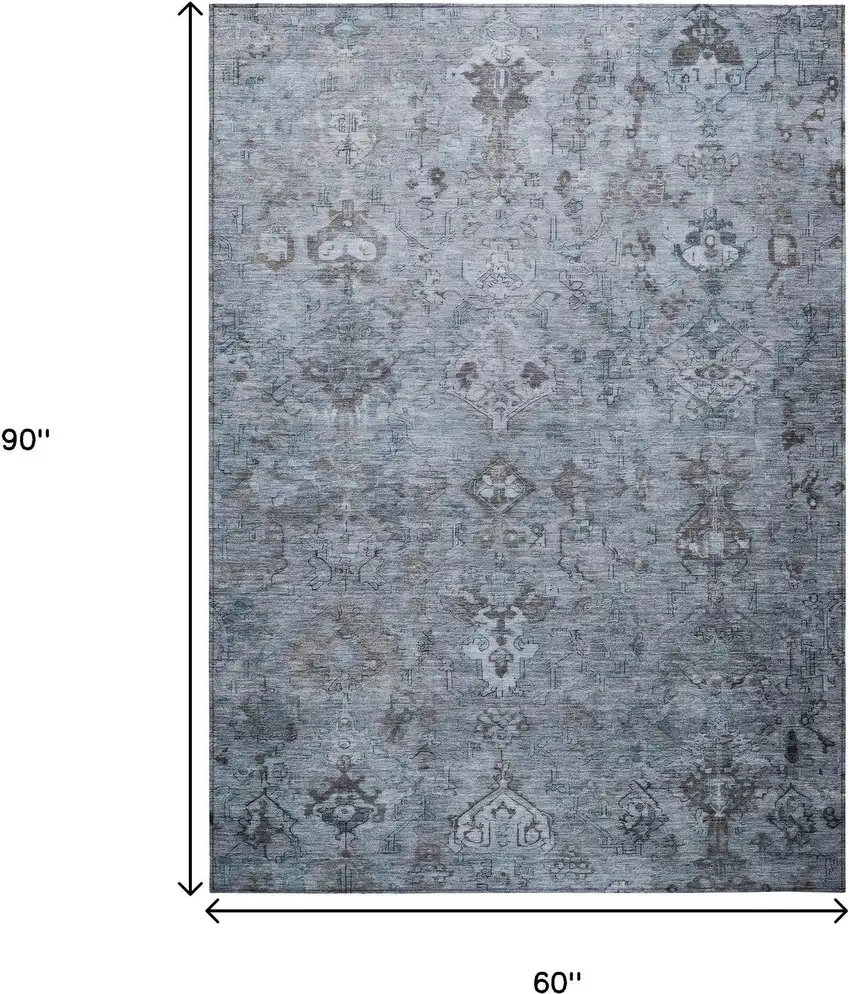 Blue Gray And Ivory Medallion Washable Indoor Outdoor Area Rug Photo 3
