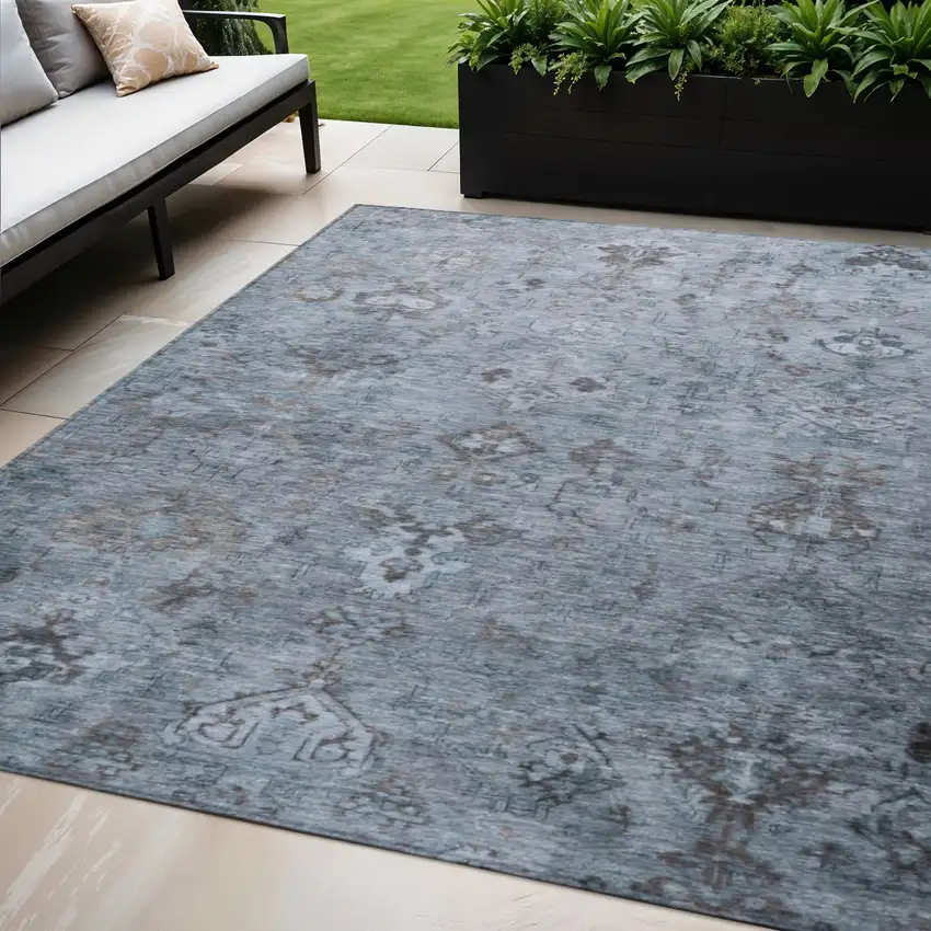 Blue Gray And Ivory Medallion Washable Indoor Outdoor Area Rug Photo 1