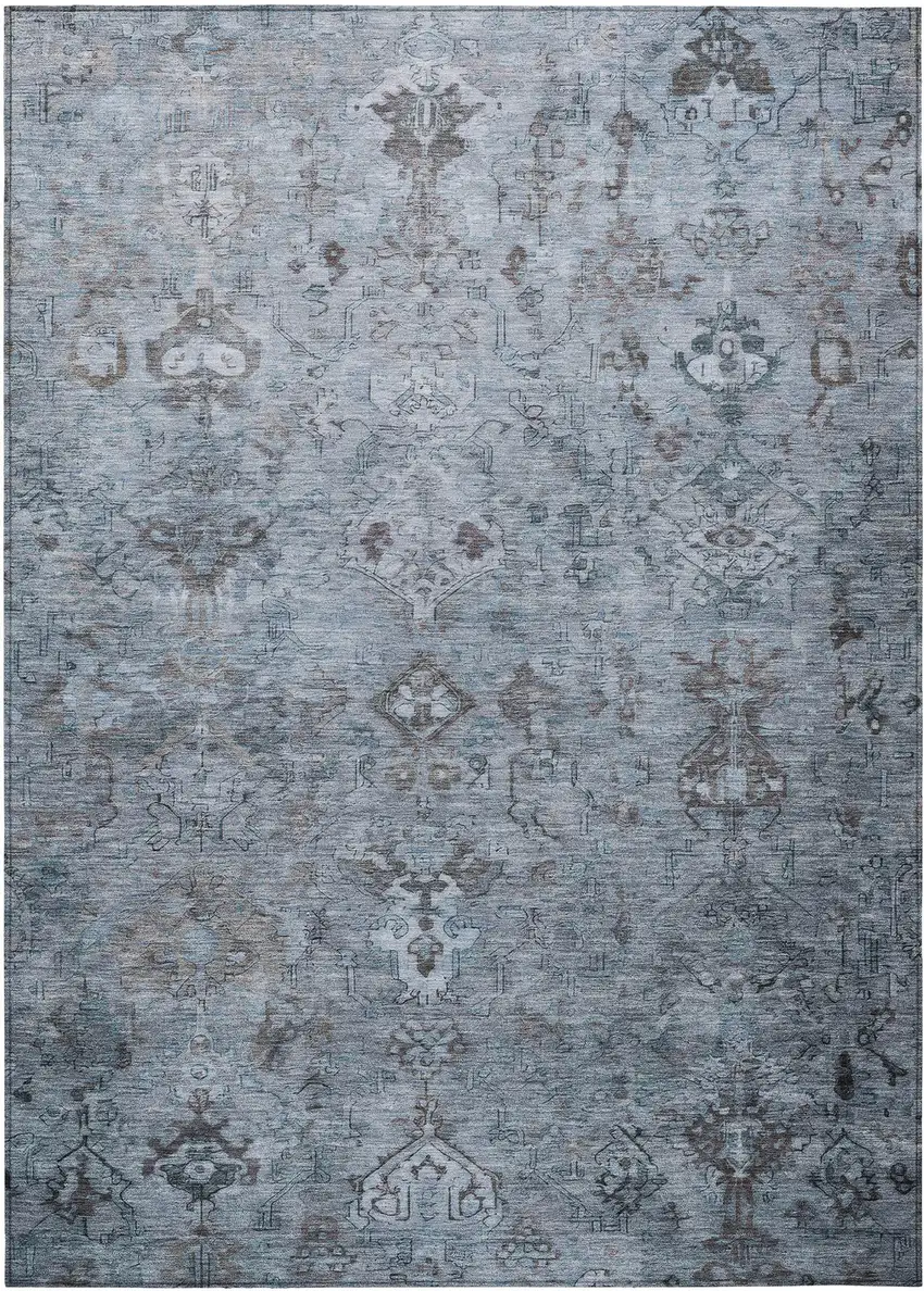 Blue Gray And Ivory Medallion Washable Indoor Outdoor Area Rug Photo 2