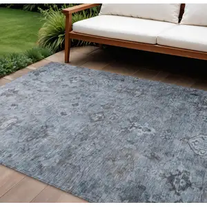 Photo of Blue Gray And Ivory Medallion Washable Indoor Outdoor Area Rug