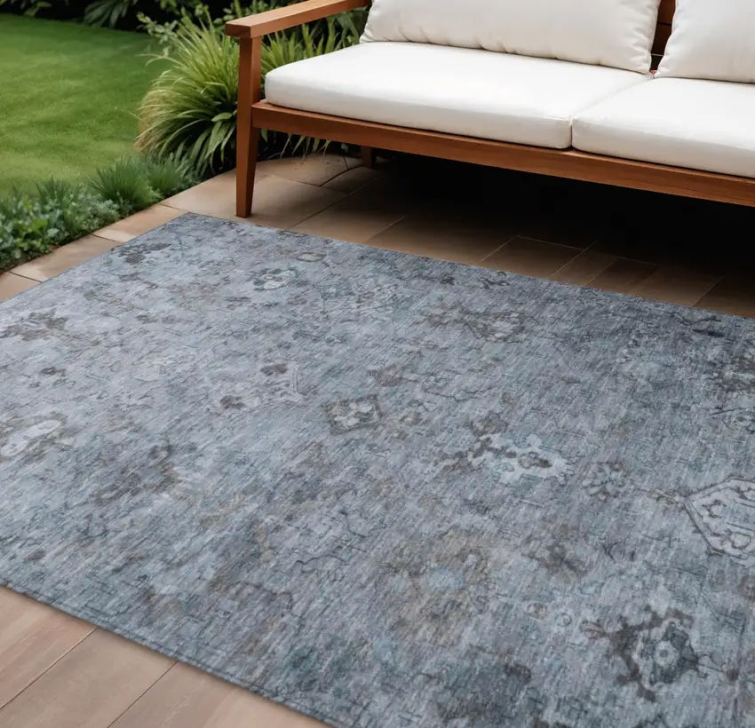 Blue Gray And Ivory Medallion Washable Indoor Outdoor Area Rug Photo 1