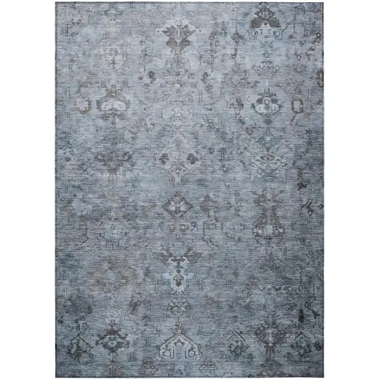 Blue Gray And Ivory Medallion Washable Indoor Outdoor Area Rug Photo 2
