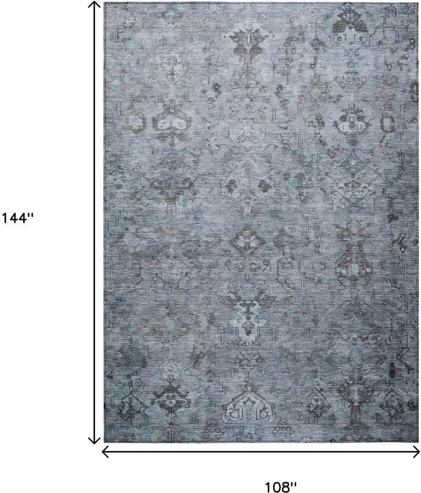 Blue Gray And Ivory Medallion Washable Indoor Outdoor Area Rug Photo 3