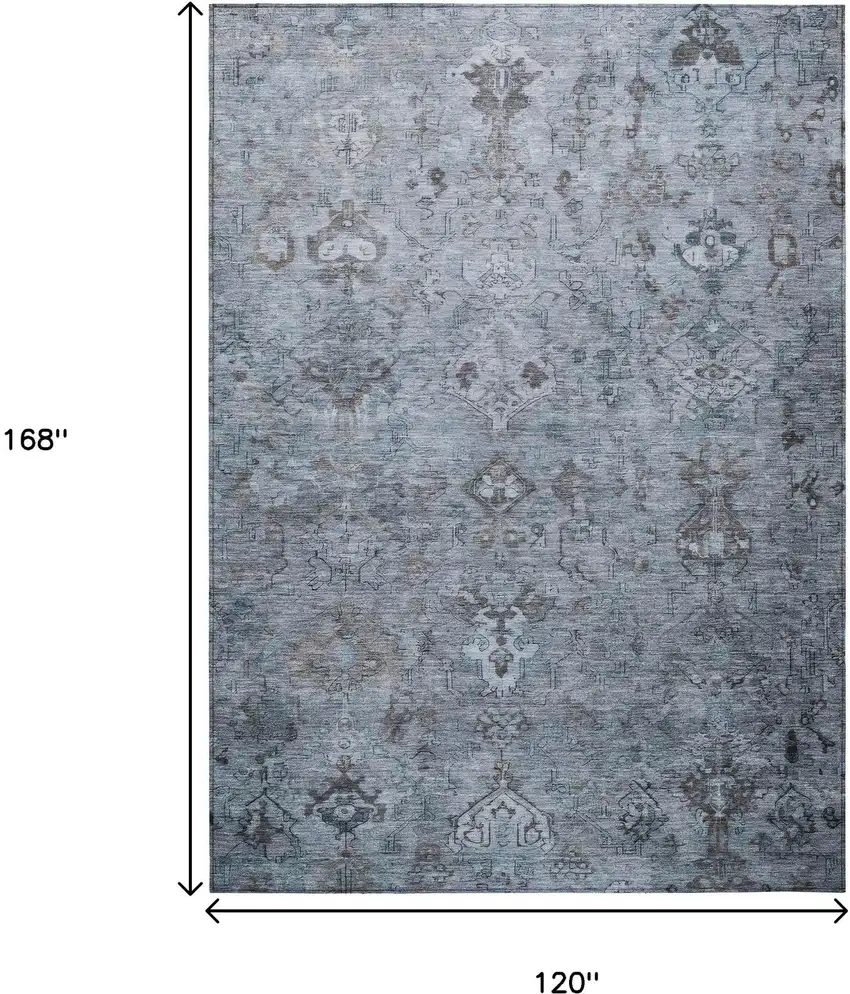 Blue Gray And Ivory Medallion Washable Indoor Outdoor Area Rug Photo 3