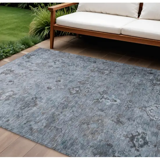 Blue Gray And Ivory Medallion Washable Indoor Outdoor Area Rug Photo 1