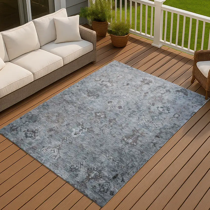 Blue Gray And Ivory Medallion Washable Indoor Outdoor Area Rug Photo 6