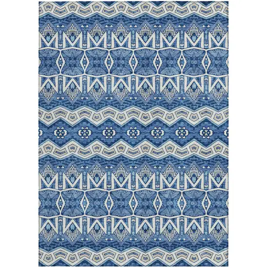 Blue Gray And Ivory Moroccan Washable Indoor Outdoor Area Rug Photo 7