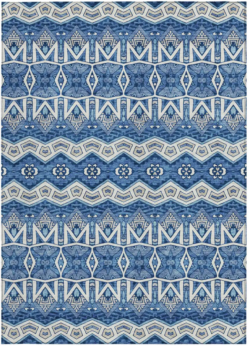 Blue Gray And Ivory Moroccan Washable Indoor Outdoor Area Rug Photo 7