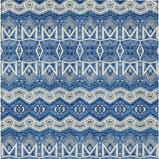 Blue Gray And Ivory Moroccan Washable Indoor Outdoor Area Rug Photo 6