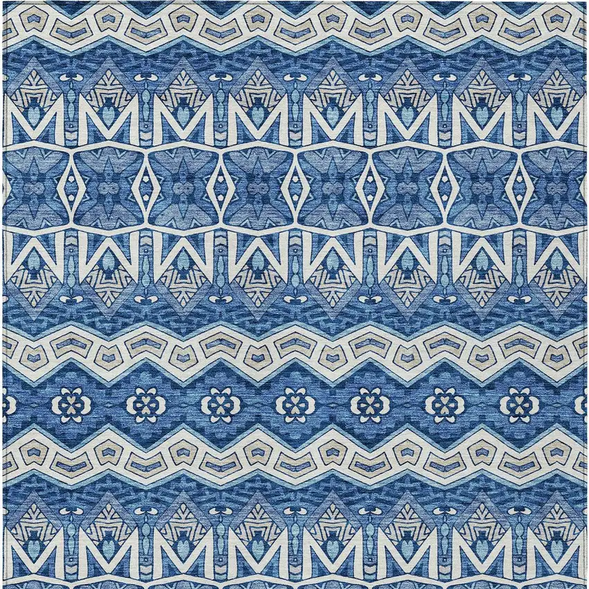 Blue Gray And Ivory Moroccan Washable Indoor Outdoor Area Rug Photo 6