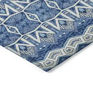 Photo of Blue Gray And Ivory Moroccan Washable Indoor Outdoor Area Rug