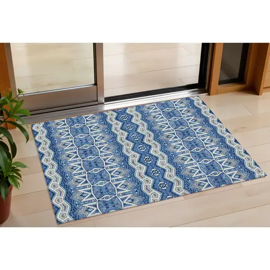 Blue Gray And Ivory Moroccan Washable Indoor Outdoor Area Rug Photo 1