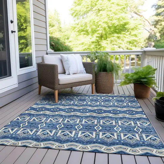 Blue Gray And Ivory Moroccan Washable Indoor Outdoor Area Rug Photo 8