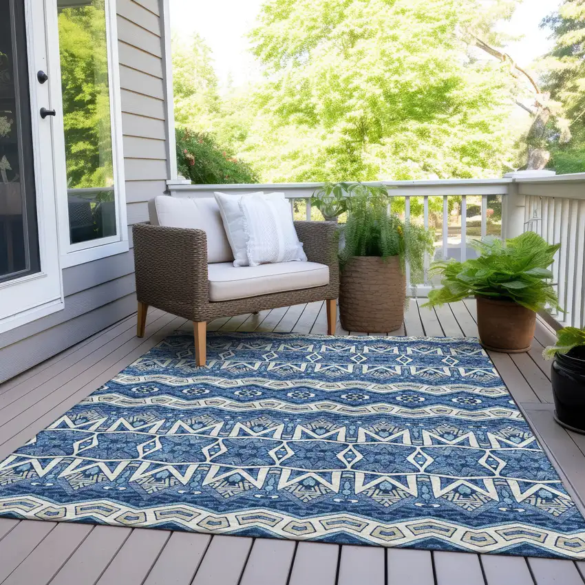 Blue Gray And Ivory Moroccan Washable Indoor Outdoor Area Rug Photo 8