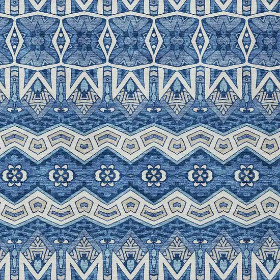 Blue Gray And Ivory Moroccan Washable Indoor Outdoor Area Rug Photo 6