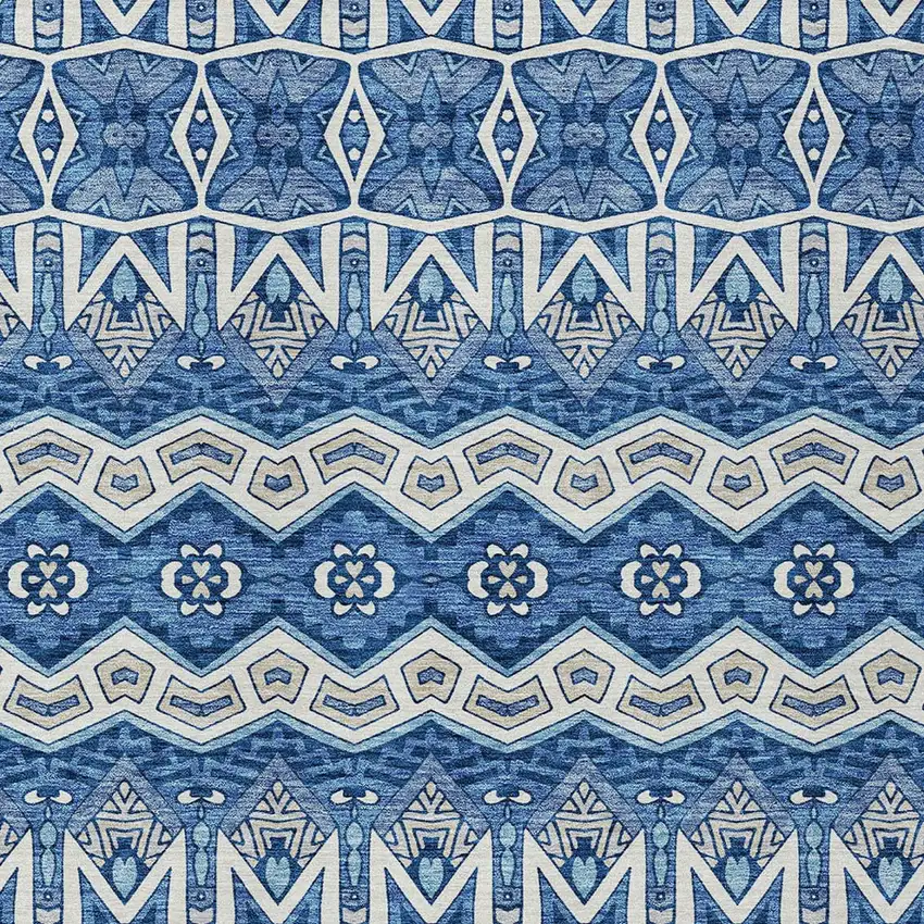 Blue Gray And Ivory Moroccan Washable Indoor Outdoor Area Rug Photo 6