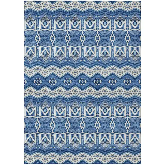 Blue Gray And Ivory Moroccan Washable Indoor Outdoor Area Rug Photo 2