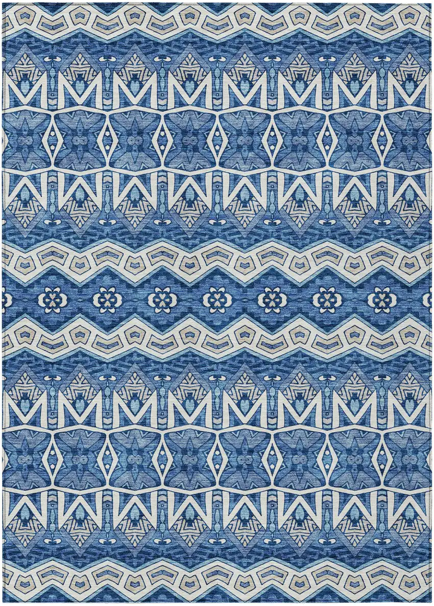Blue Gray And Ivory Moroccan Washable Indoor Outdoor Area Rug Photo 2