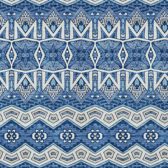 Blue Gray And Ivory Moroccan Washable Indoor Outdoor Area Rug Photo 6
