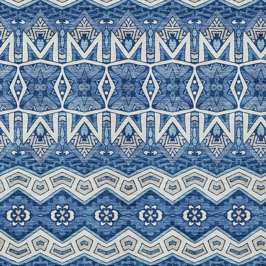 Blue Gray And Ivory Moroccan Washable Indoor Outdoor Area Rug Photo 6