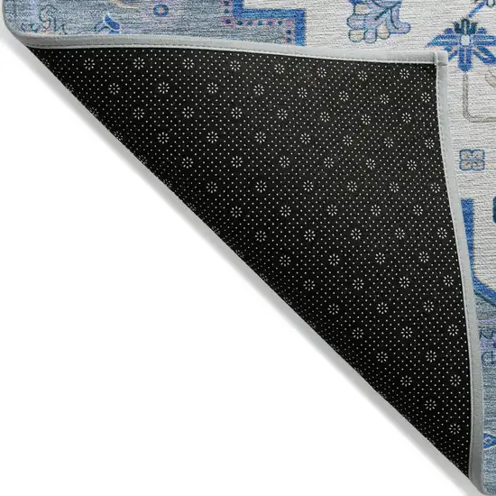 Blue Gray And Ivory Oriental Washable Indoor Outdoor Area Rug Photo 6
