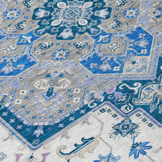 Blue Gray And Ivory Oriental Washable Indoor Outdoor Area Rug Photo 5