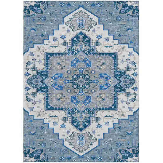 Blue Gray And Ivory Oriental Washable Indoor Outdoor Area Rug Photo 7