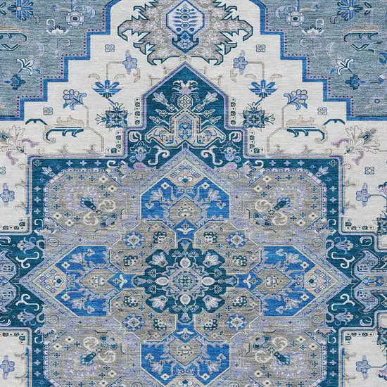 Blue Gray And Ivory Oriental Washable Indoor Outdoor Area Rug Photo 7