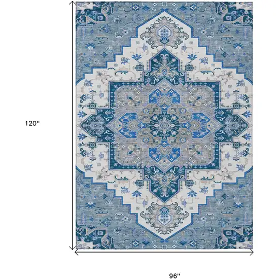 Blue Gray And Ivory Oriental Washable Indoor Outdoor Area Rug Photo 3