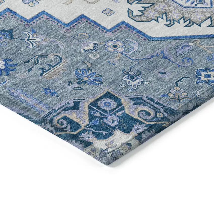 Blue Gray And Ivory Oriental Washable Indoor Outdoor Area Rug Photo 4