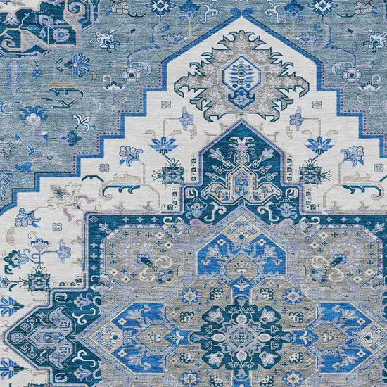 Blue Gray And Ivory Oriental Washable Indoor Outdoor Area Rug Photo 7
