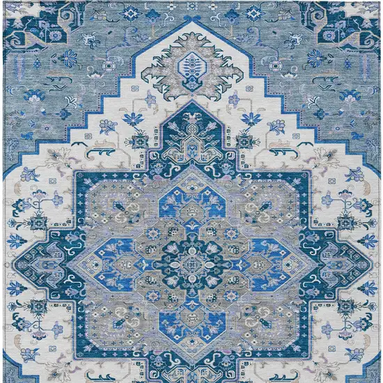 Blue Gray And Ivory Oriental Washable Indoor Outdoor Area Rug Photo 8