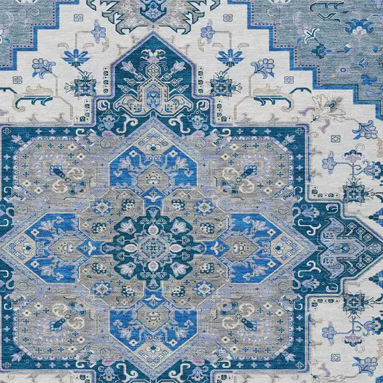 Blue Gray And Ivory Oriental Washable Indoor Outdoor Area Rug Photo 7