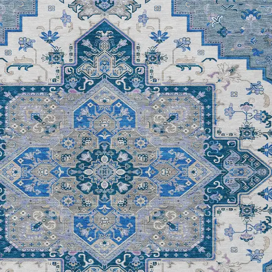 Blue Gray And Ivory Oriental Washable Indoor Outdoor Area Rug Photo 7