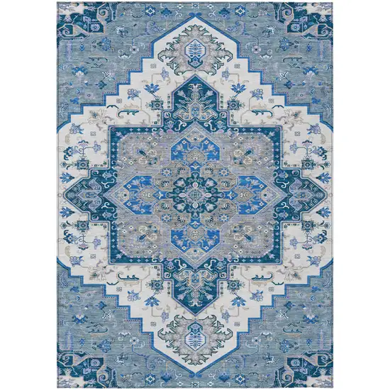 Blue Gray And Ivory Oriental Washable Indoor Outdoor Area Rug Photo 2