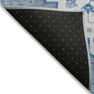 Photo of Blue Gray And Ivory Oriental Washable Indoor Outdoor Area Rug