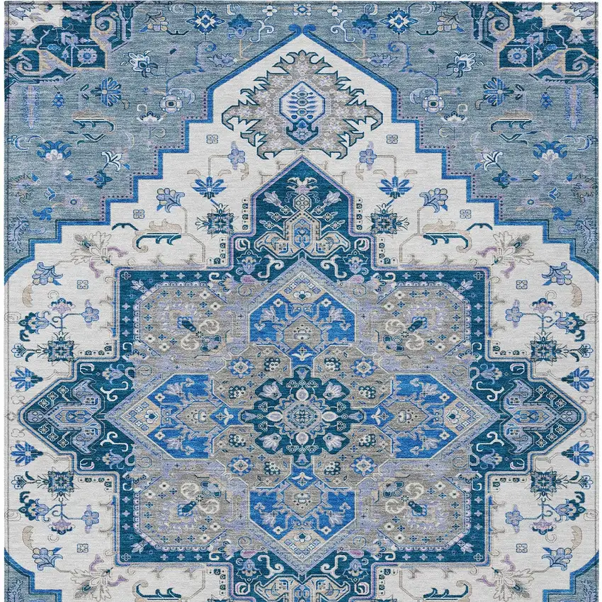 Blue Gray And Ivory Oriental Washable Indoor Outdoor Area Rug Photo 8