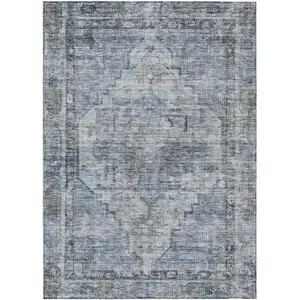 Photo of Blue Gray And Ivory Oriental Washable Indoor Outdoor Area Rug