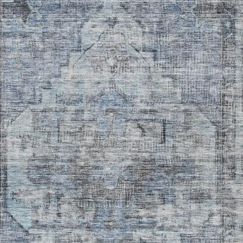 Blue Gray And Ivory Oriental Washable Indoor Outdoor Area Rug Photo 3
