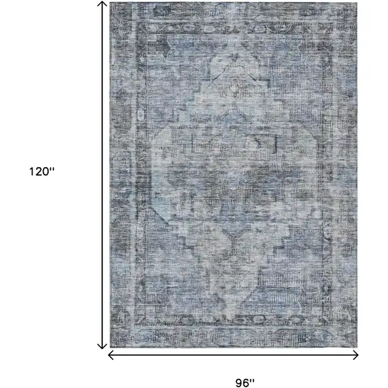 Blue Gray And Ivory Oriental Washable Indoor Outdoor Area Rug Photo 9